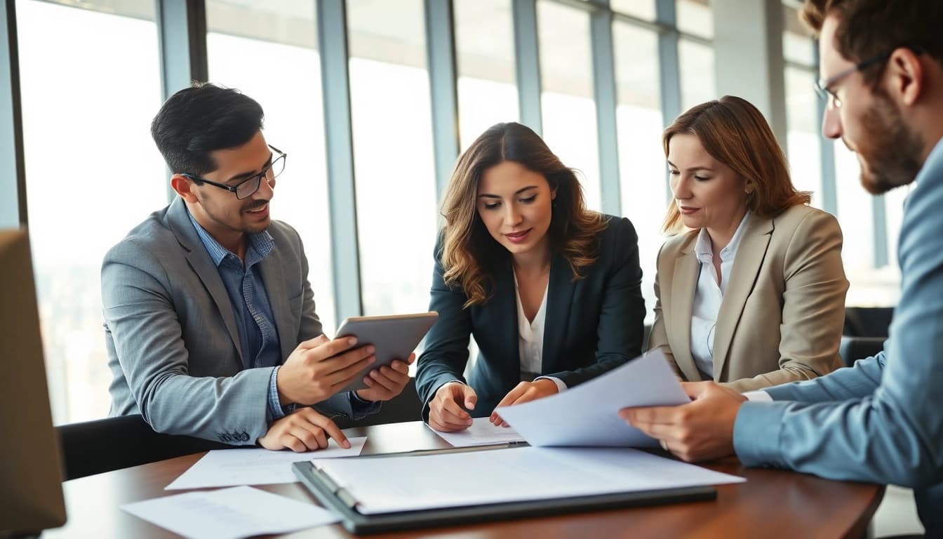 Team collaboratively discussing Contract Management strategies in a modern office.