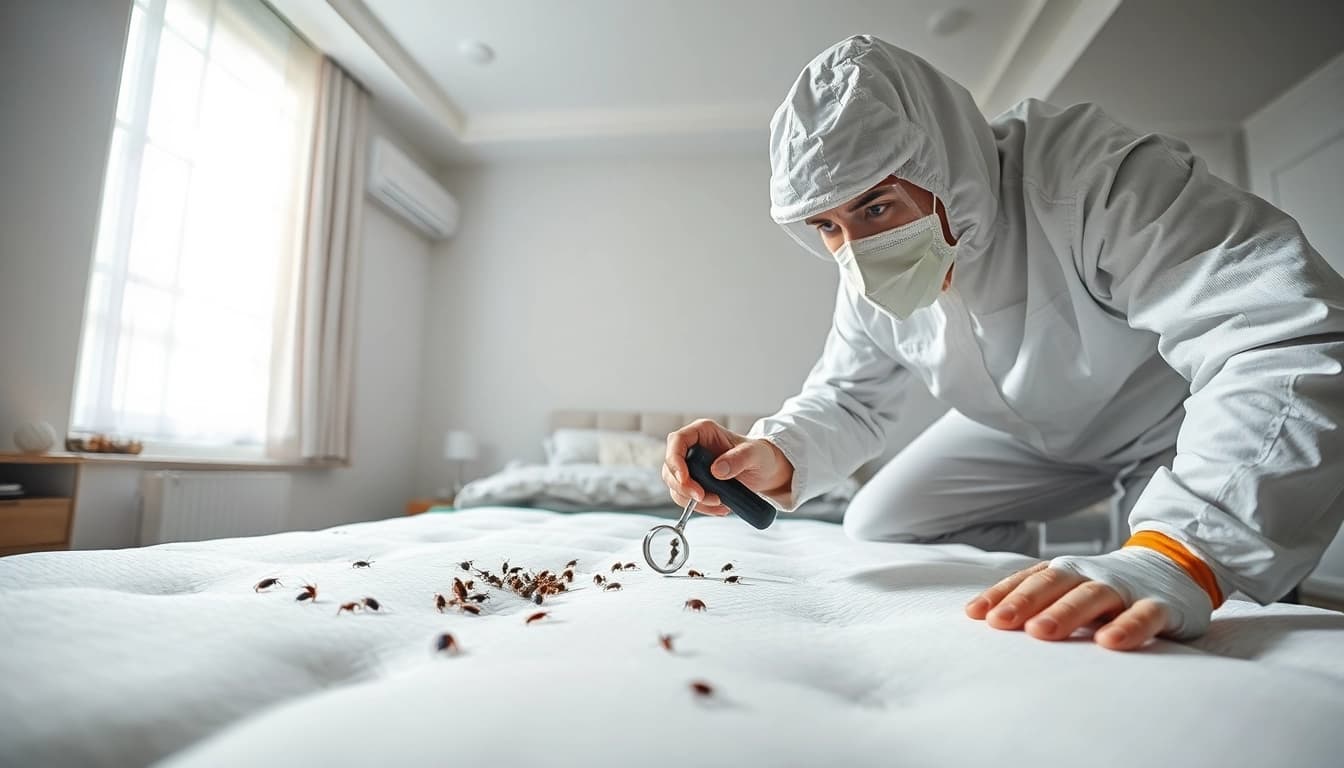 Expert bed bug exterminator milwaukee conducting an inspection on a suspected bed bug mattress.