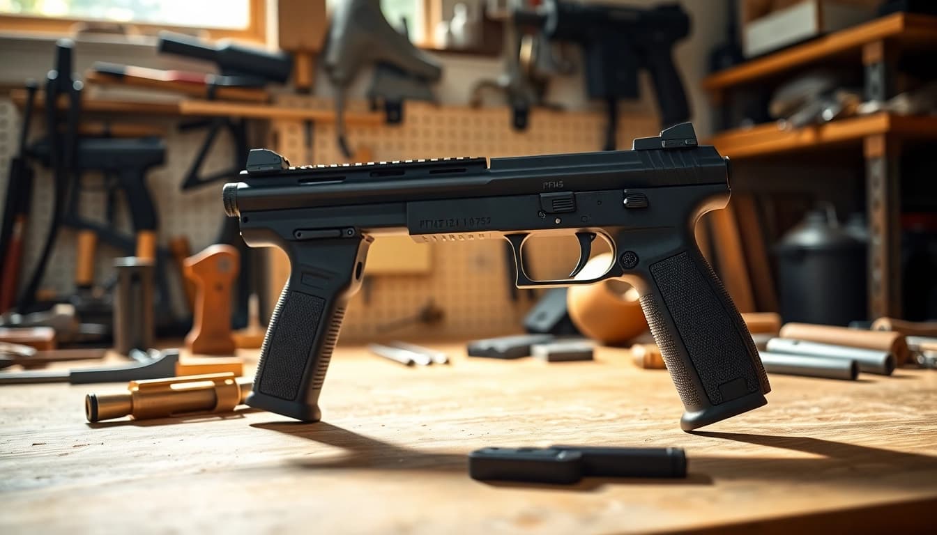 Assemble your pf45 large frame with precision in a well-lit workshop.