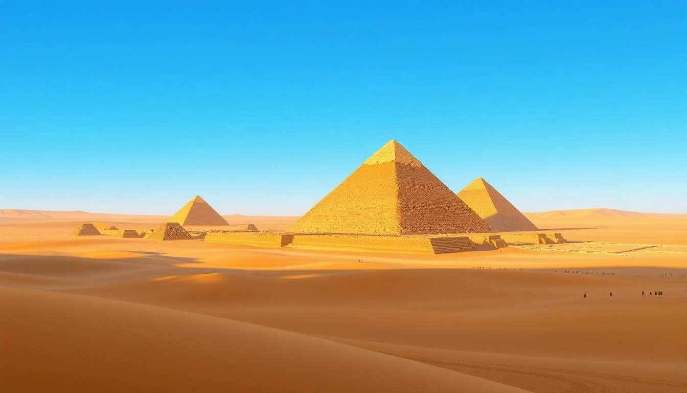 Piraminds captured in a stunning aerial view of the Egyptian pyramids, highlighting their grandeur.