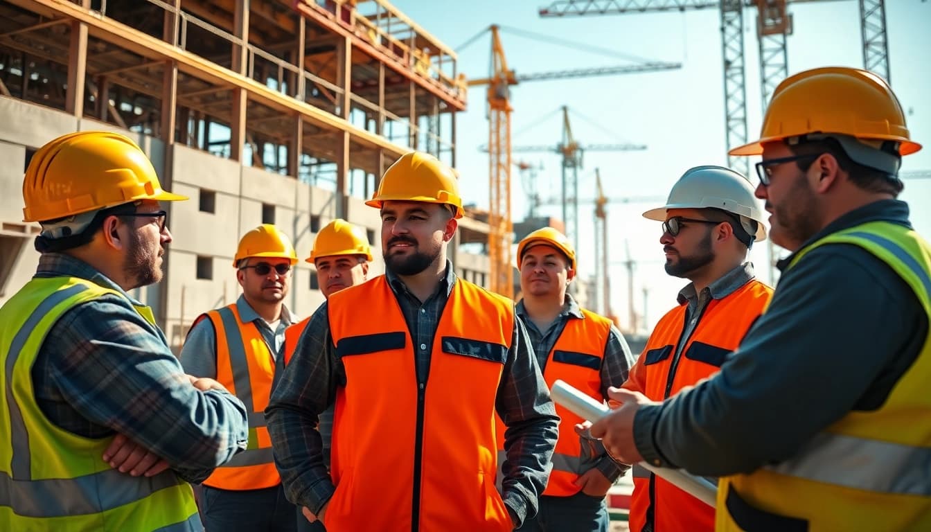 Engaged teams collaborating in construction events at a vibrant building site.