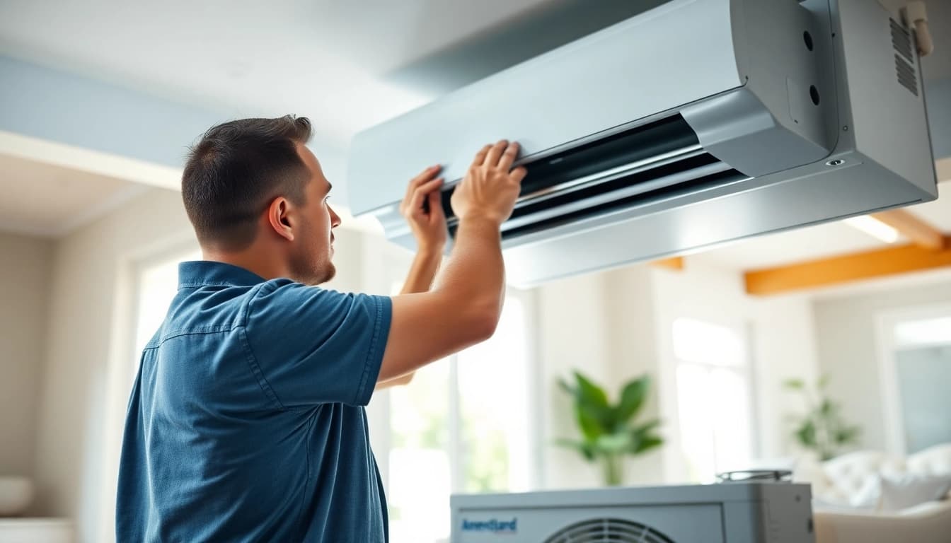 Install an American Standard HVAC system by a technician in a bright modern home.