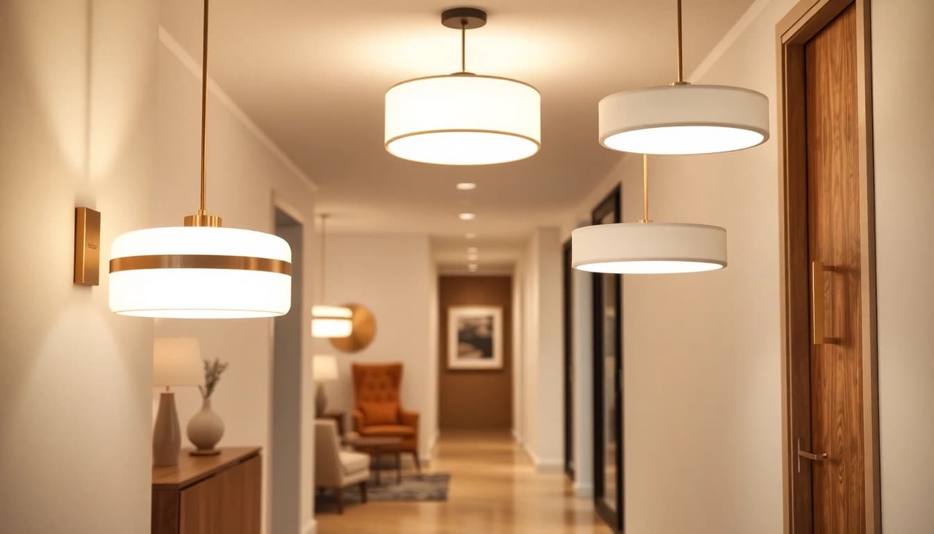 Illuminate your corridor with stylish hallway lighting fixtures enhancing modern decor.