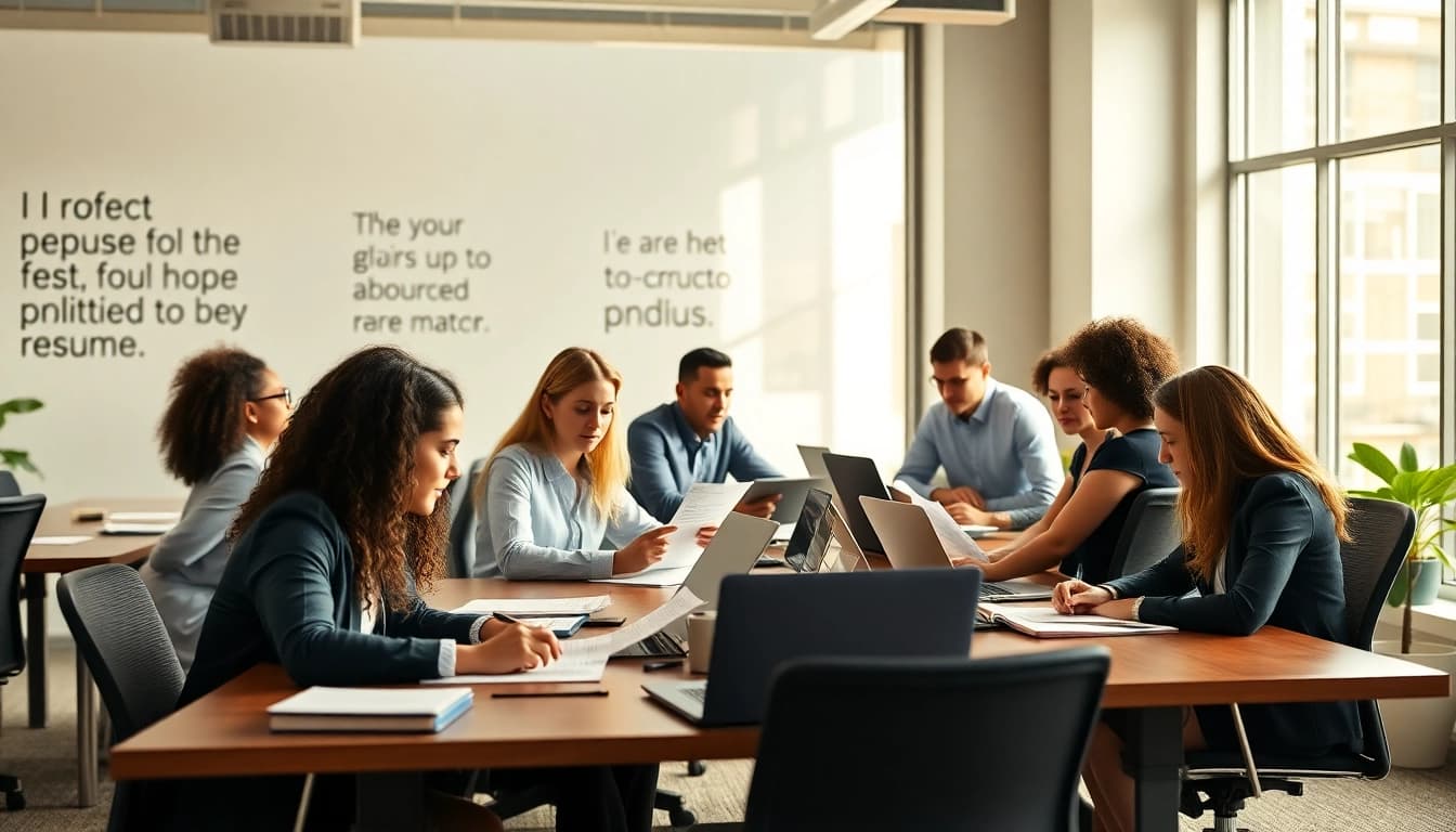 Find reliable resume writing services near me with professional writers collaborating in a modern office.