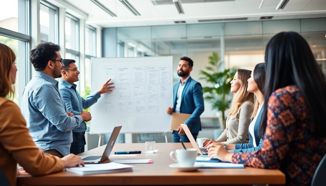 Engaging business coaching service session with a focus on strategy in a modern office.