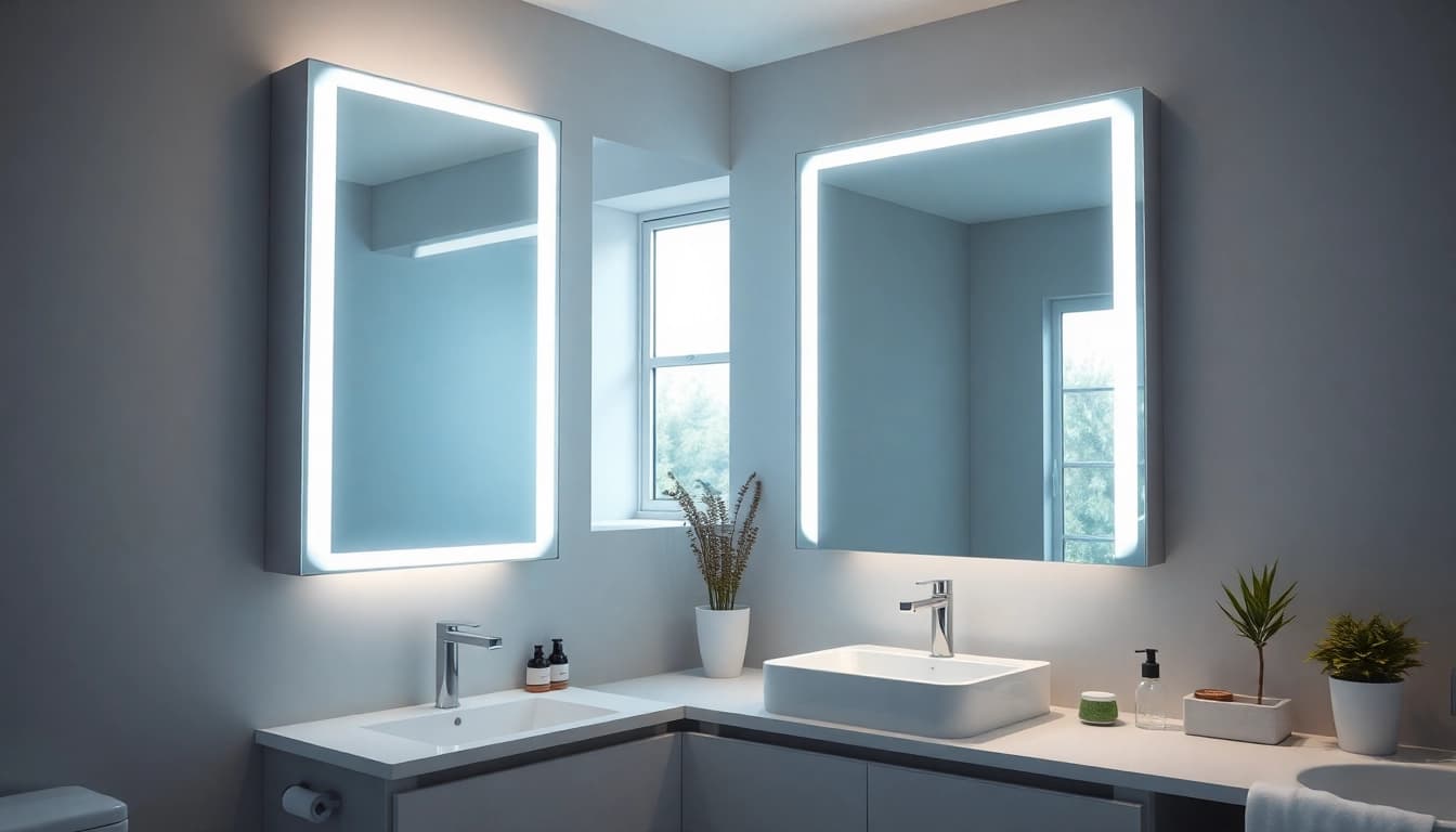 sonni Spiegelschrank mit LED-Beleuchtung in modernem Badezimmer-Setup