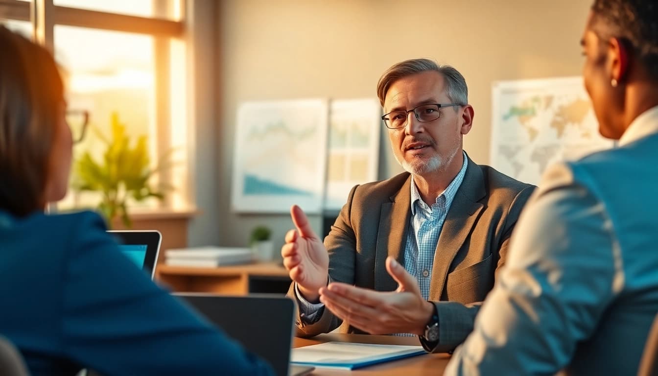 Consultant providing insights on grants and pre-post award compliance in a modern office.