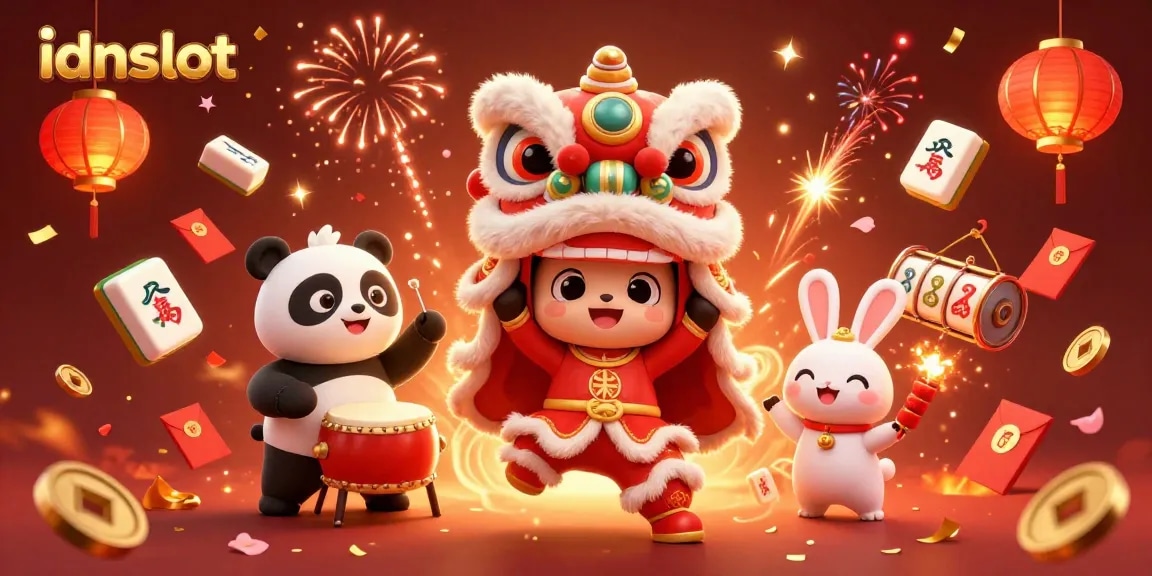 Experience the thrill of idnslot with vibrant 3D casino elements and a festive atmosphere.