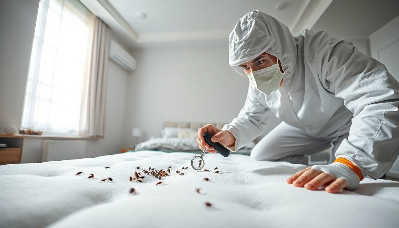 Expert bed bug exterminator milwaukee conducting an inspection on a suspected bed bug mattress.