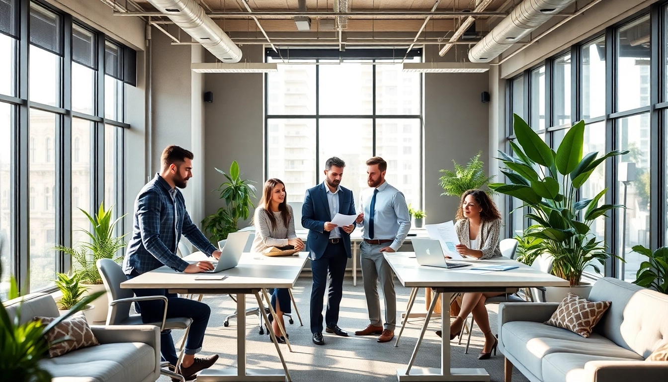 Highlighting guaranteed rent in Ealing, a professional team collaborates on rental agreements in a bright office.
