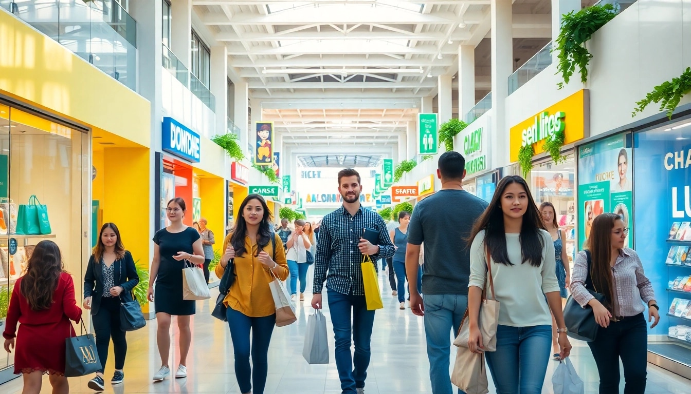 Experience shopping at https://buyingst.com with vibrant mall atmosphere and engaged shoppers.