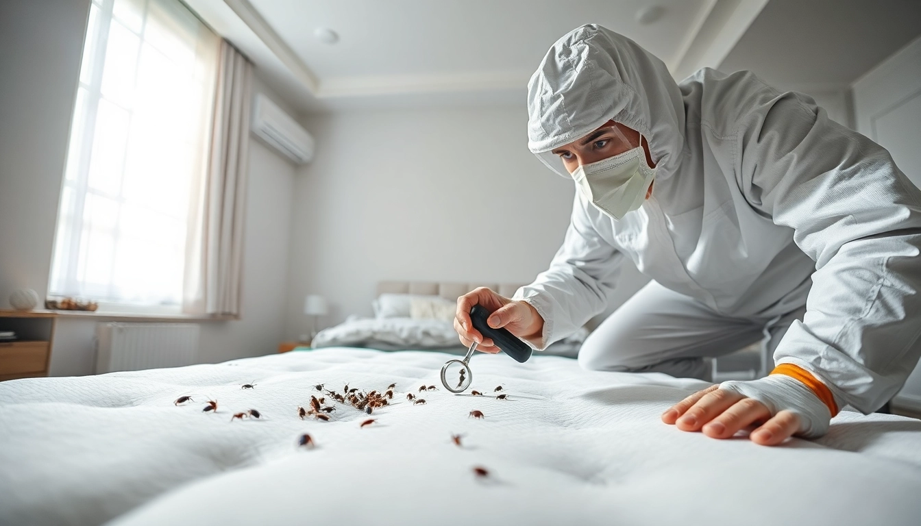 Expert bed bug exterminator milwaukee conducting an inspection on a suspected bed bug mattress.