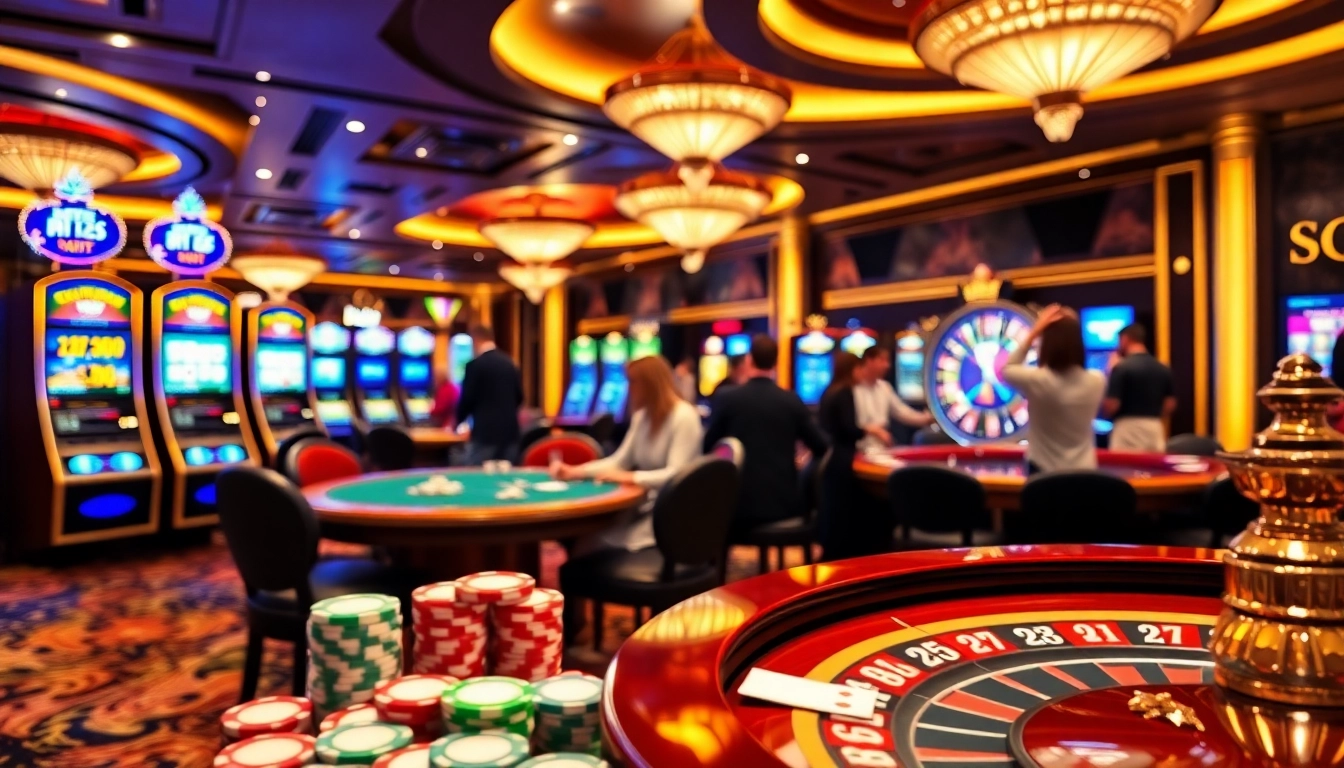 Scène captivante d'un jeu à enjeux élevés au meilleur casino en ligne, mettant en vedette des jetons de poker et des cartes vibrantes.