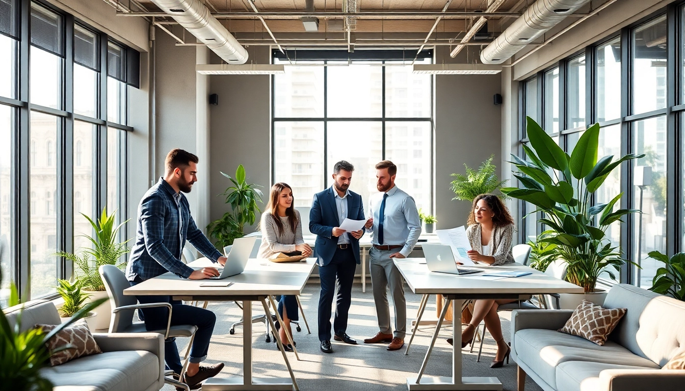 Highlighting guaranteed rent in Ealing, a professional team collaborates on rental agreements in a bright office.