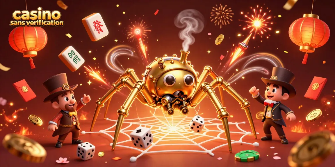 Illustration captivante d'une araignée dorée construisant sa toile dans un casino sans vérification.