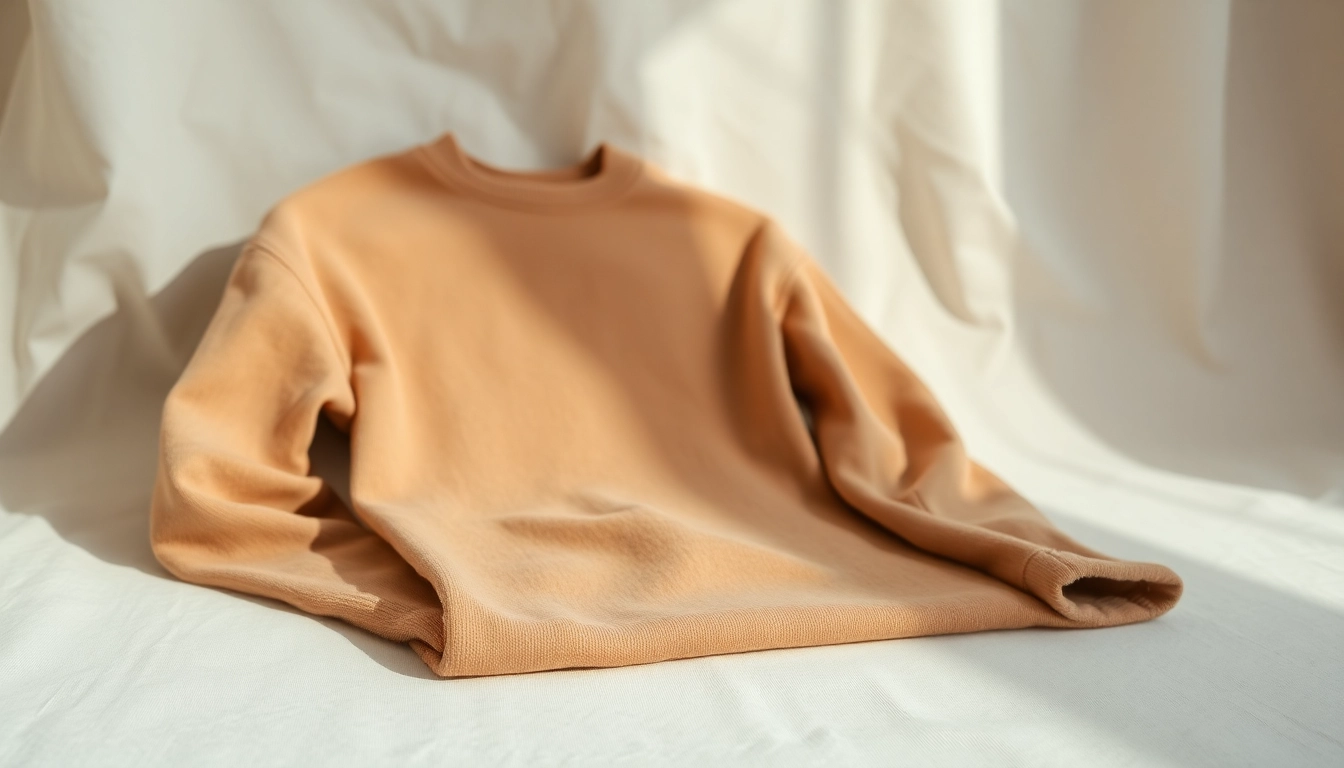 Showcase of blank crewneck in natural light, emphasizing texture and quality.