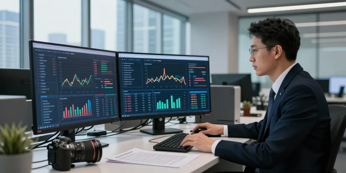 Analyzing financial crime intelligence data in a modern office workspace.