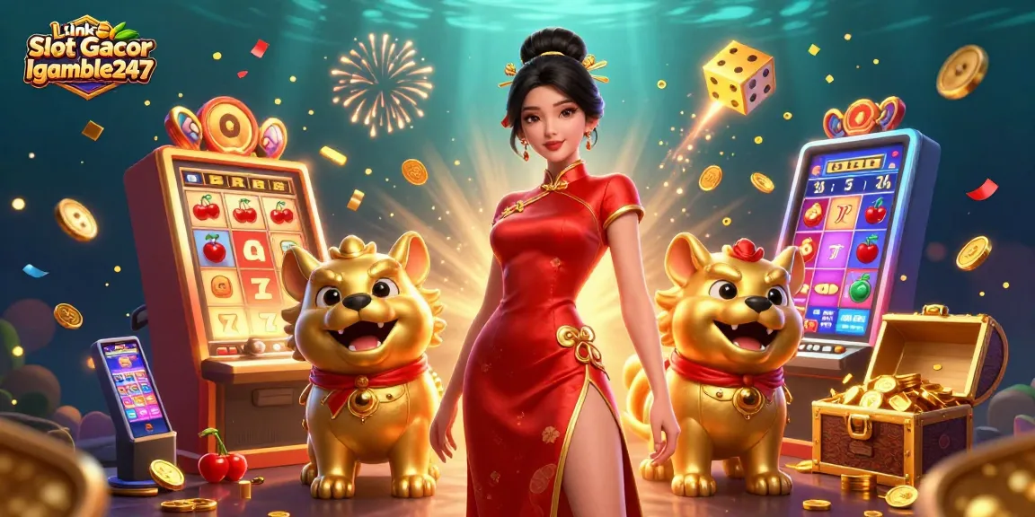 Experience winning excitement with Link Slot Gacor Igamble247, featuring vibrant slot machines and festive atmosphere.