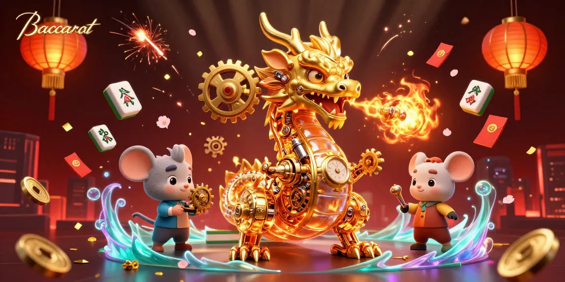 Baccarat game scene with a biomechanical dragon, golden elements, and rich decorations.