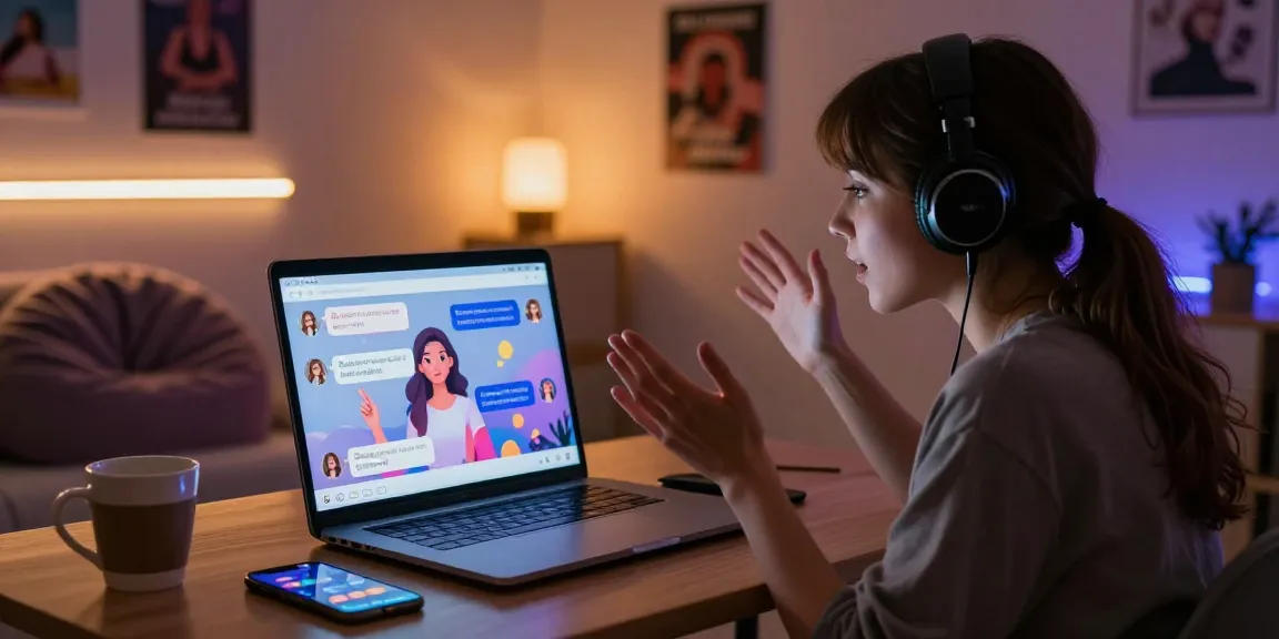 Engaging user experience with nsfw ai chat on laptop in cozy, dimly-lit room.