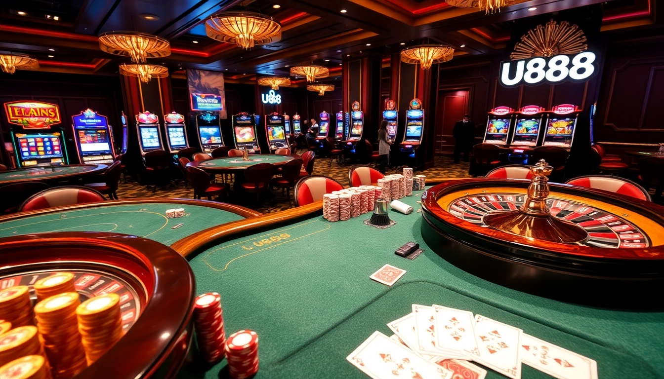 Experience the excitement at U888 with vibrant casino tables and engaging gaming action.