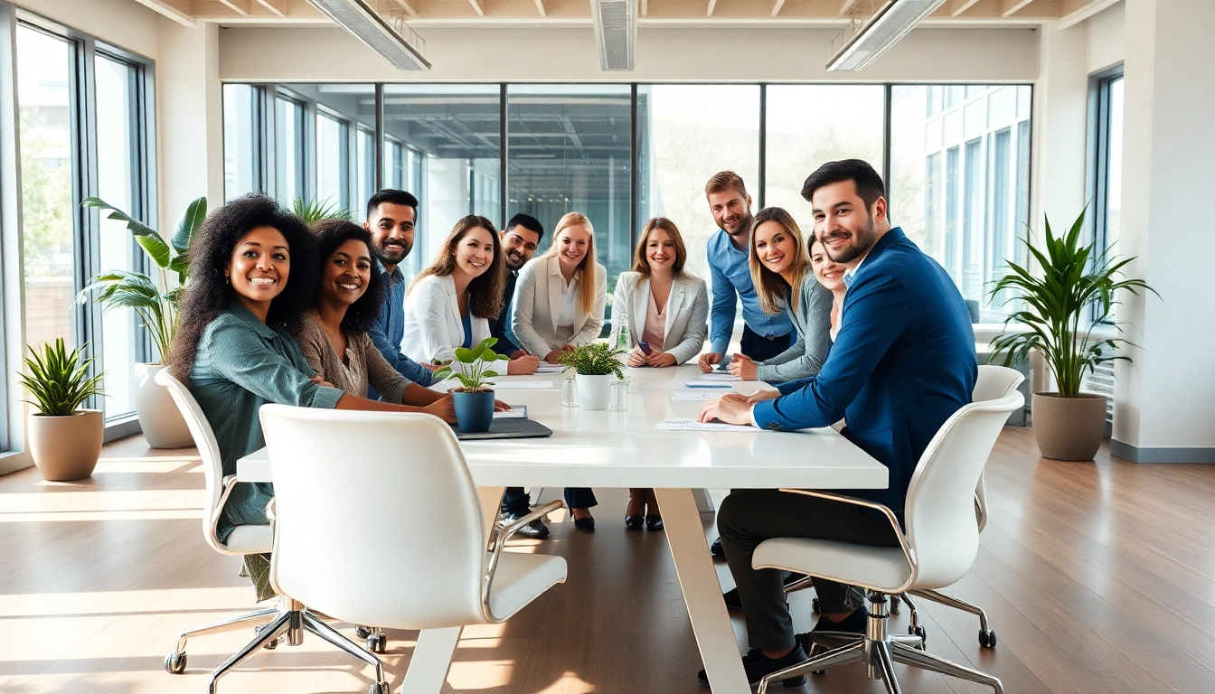 Team meeting discussing professional employer organization (PEO) strategies in a modern office setting.