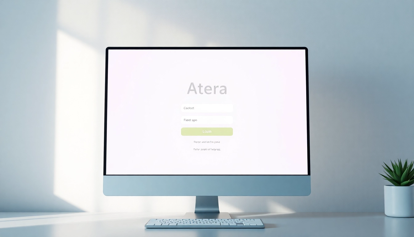 Atera login interface shown on a computer screen with a clean design, emphasizing user-friendly navigation.