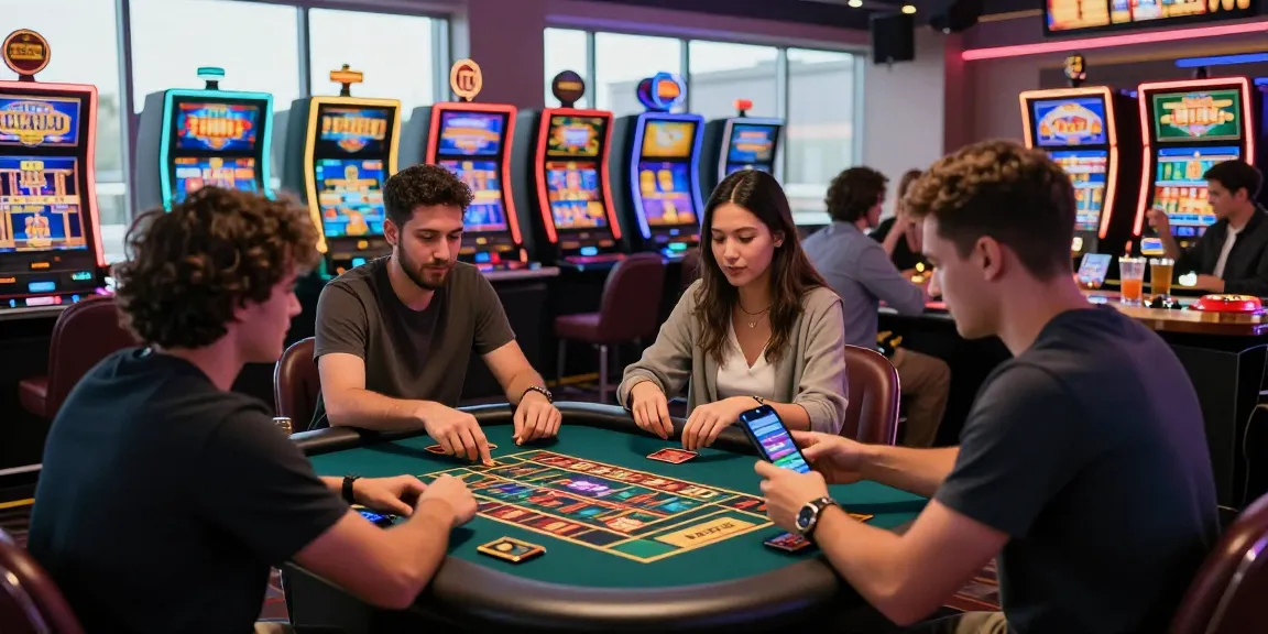 Players at a vibrant credit card casino enjoying games and celebrating wins, showcasing casinos that accept credit cards.