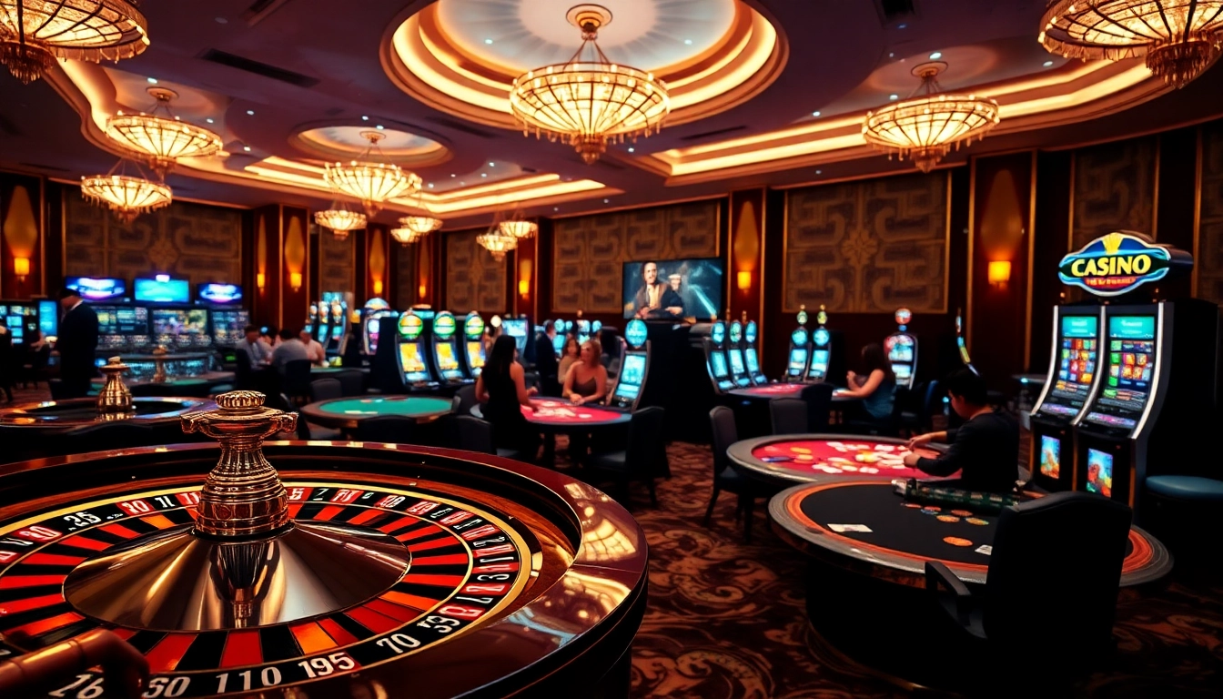 Participez à l'excitation au meilleur casino en ligne entouré de tables de roulette et de poker.