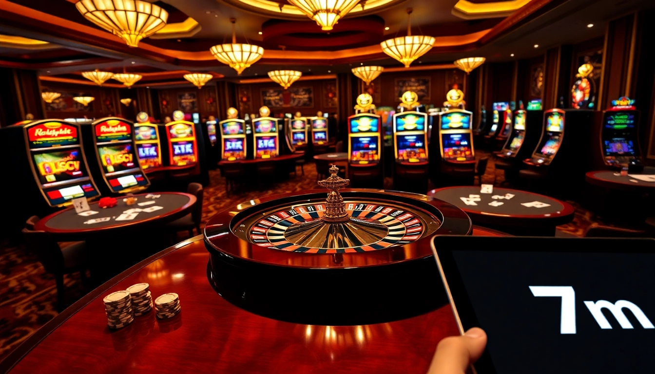 Experience thrilling gaming with 7m at a luxurious casino featuring roulette, cards, and online betting.