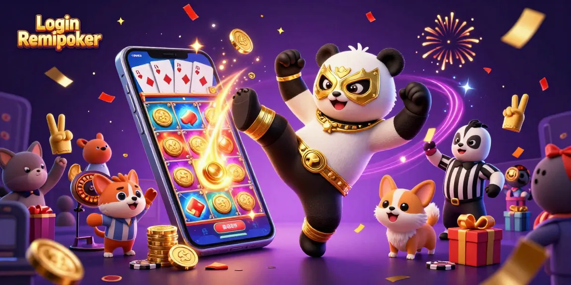 Join the fun with Login Remipoker as a panda wrestler kicks off excitement amidst a live poker game!