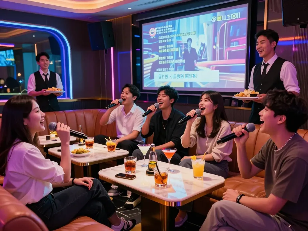 Experience the vibrant luxury of karaoke at https://www.gangnamtune.com, where friends enjoy singing and premium drinks in a lively atmosphere.