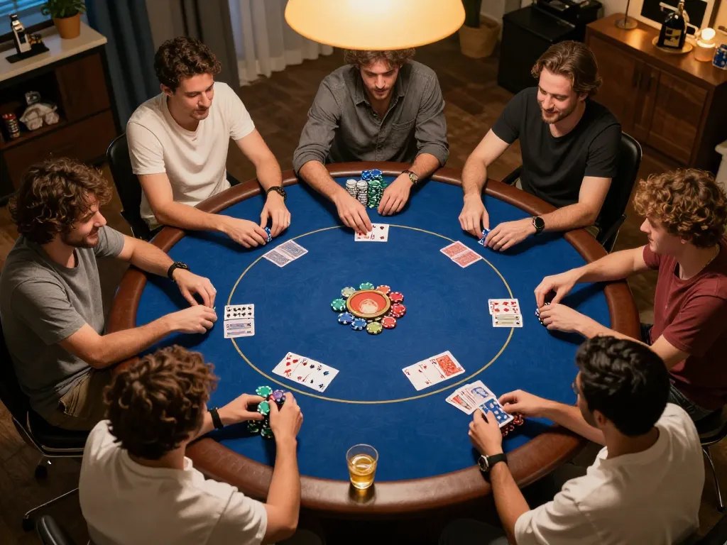 Players enjoying a competitive alexis77 slot home poker game with vibrant chips and cards.