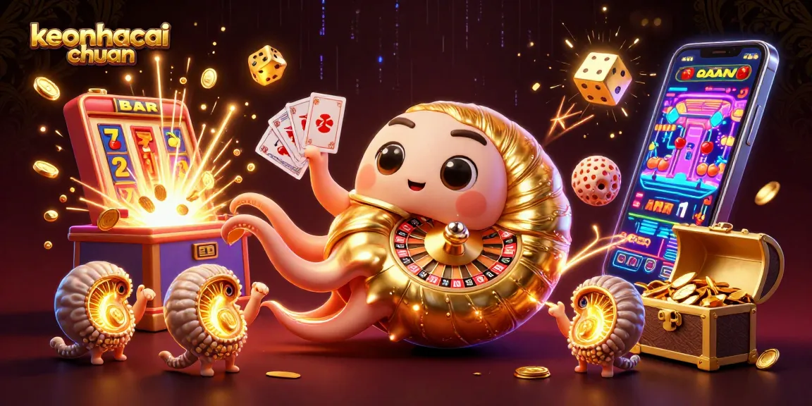 Experience keonhacai chuan with lively casino elements like slot machines and roulette wheels for thrilling wins.