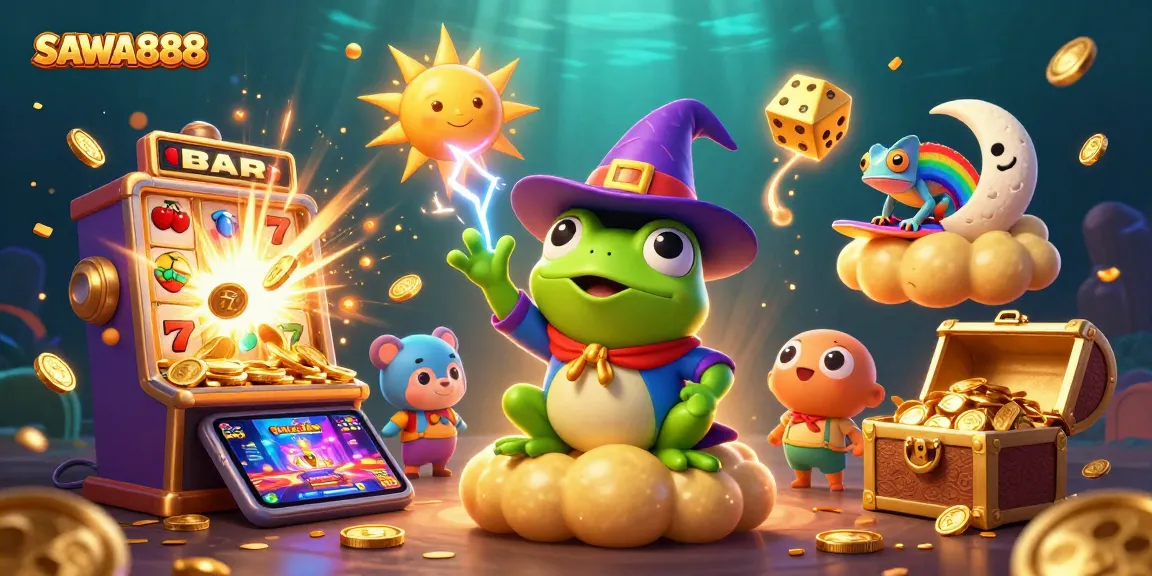 Experience the thrill of SAWA888 with a vibrant storm of golden coins and dynamic casino elements.