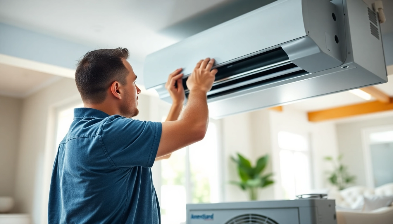 Install an American Standard HVAC system by a technician in a bright modern home.