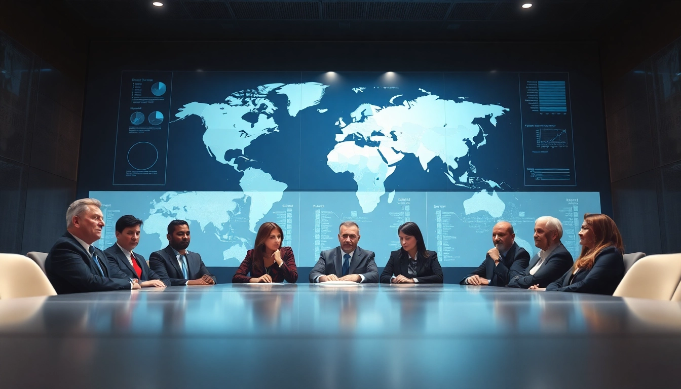Analyze National Security Risk in a professional meeting room with leaders discussing strategies.