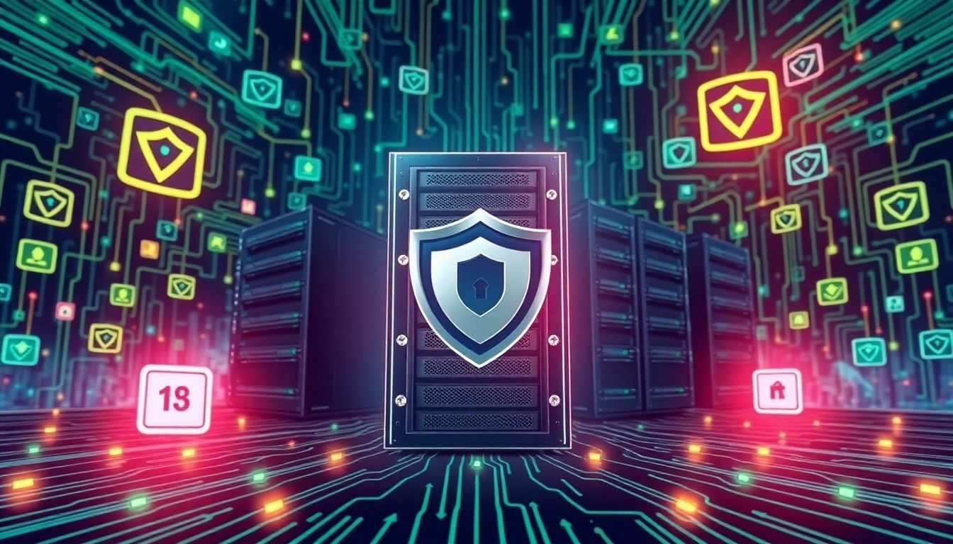 Visualize CDN with DDoS Protection showcasing secure servers shielded against cyber threats.