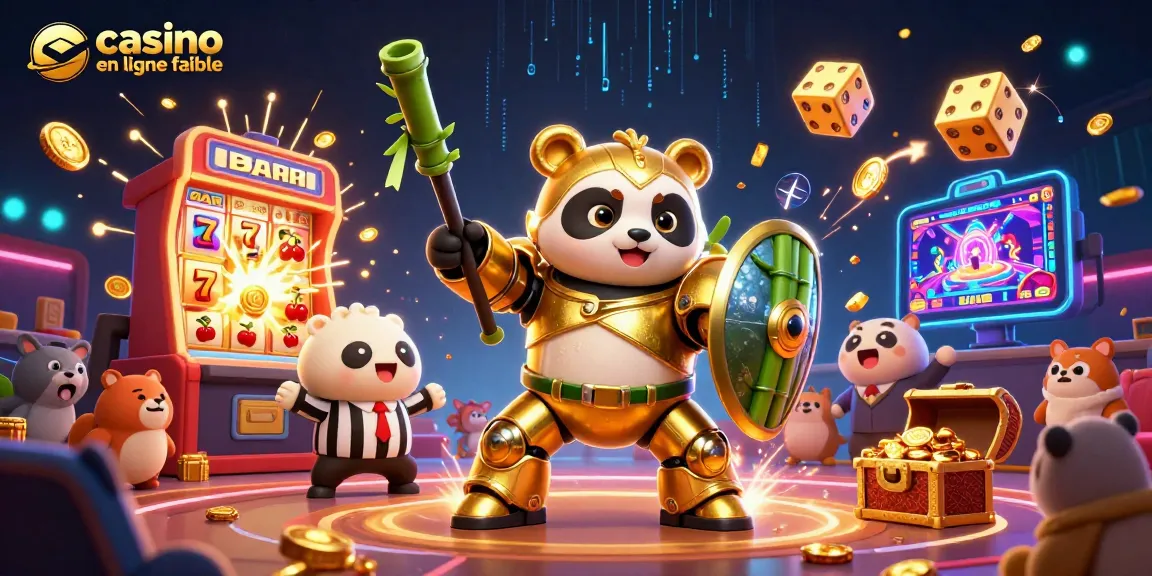 Illustration dynamique d'un casino en ligne fiable, mettant en scène des éléments de jeux et de divertissement.