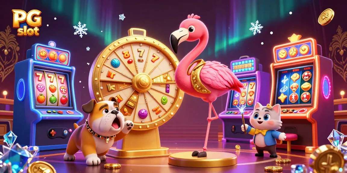 Enjoy thrilling PG slot action with a flamingo host, bulldog contestant, and prize reveals in an exciting casino atmosphere.