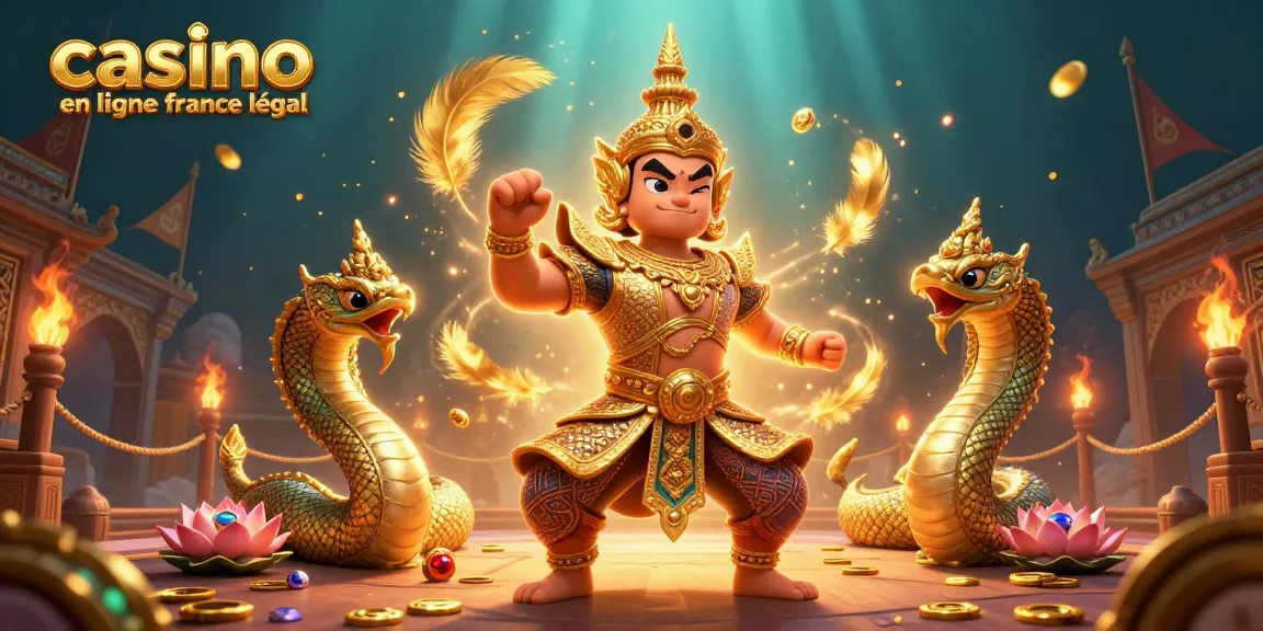 Illustration captivante de casino en ligne France légal avec un gardien en armure or et des serpents Naga