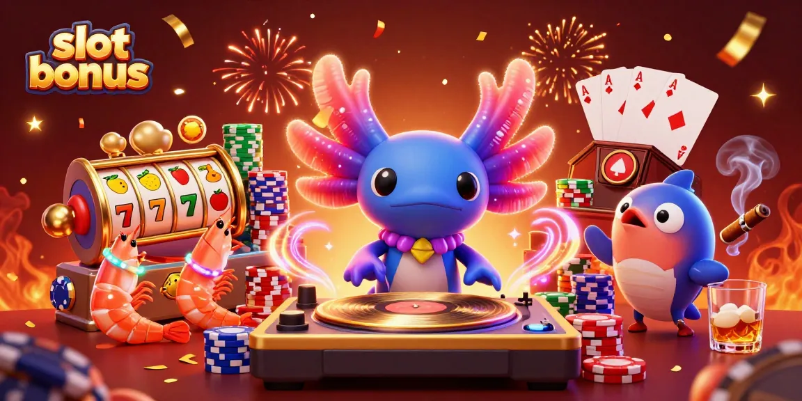 Celebrate your wins with this vibrant slot bonus-themed 3D illustration featuring lively character interactions.