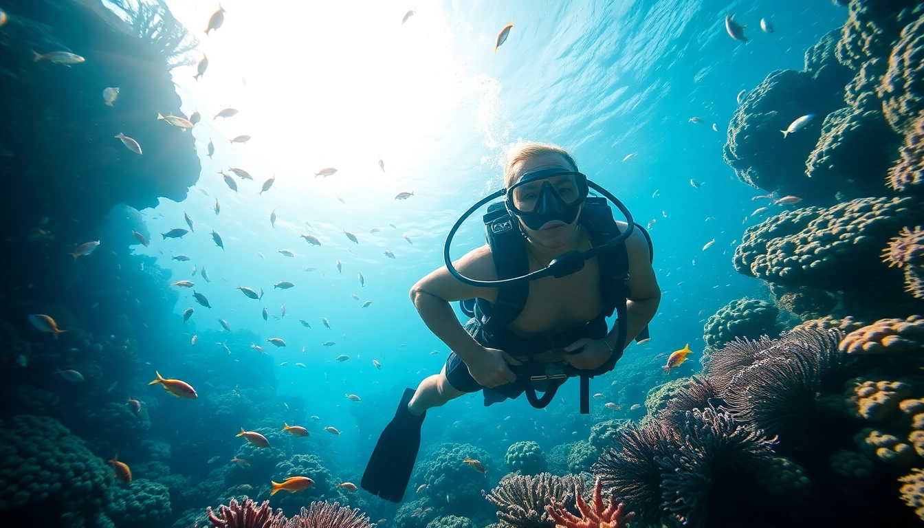 Tauchen in einem lebendigen Korallenriff mit bunten Fischen und eindrucksvoller Unterwasserlandschaft.