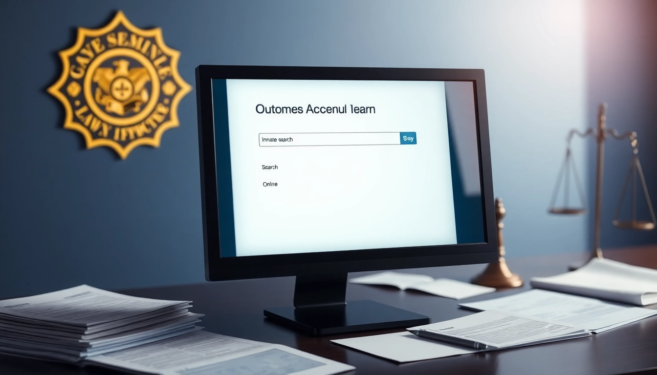 Initiating Orange County inmate search on a computer with law enforcement documents.