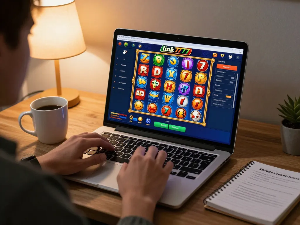 Engaging with link slot777 in an online casino setting, showcasing strategic gameplay and cozy atmosphere.