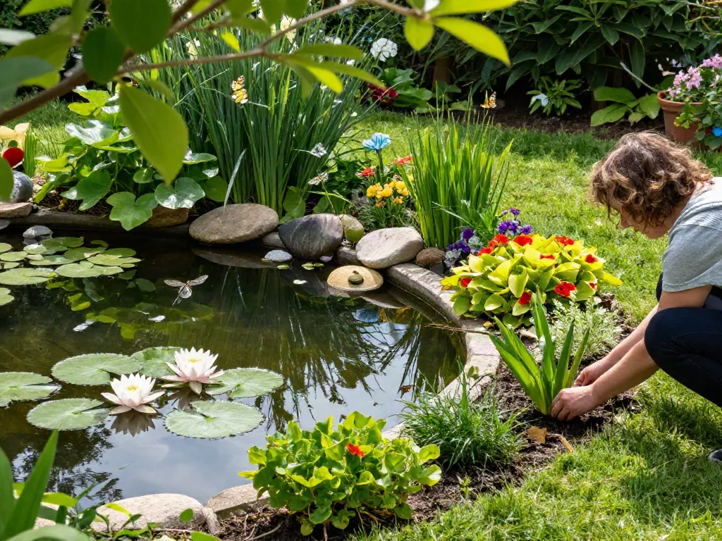 British Pond Plants flourishing in a picturesque garden pond, vibrant foliage enhancing ecosystem harmony.