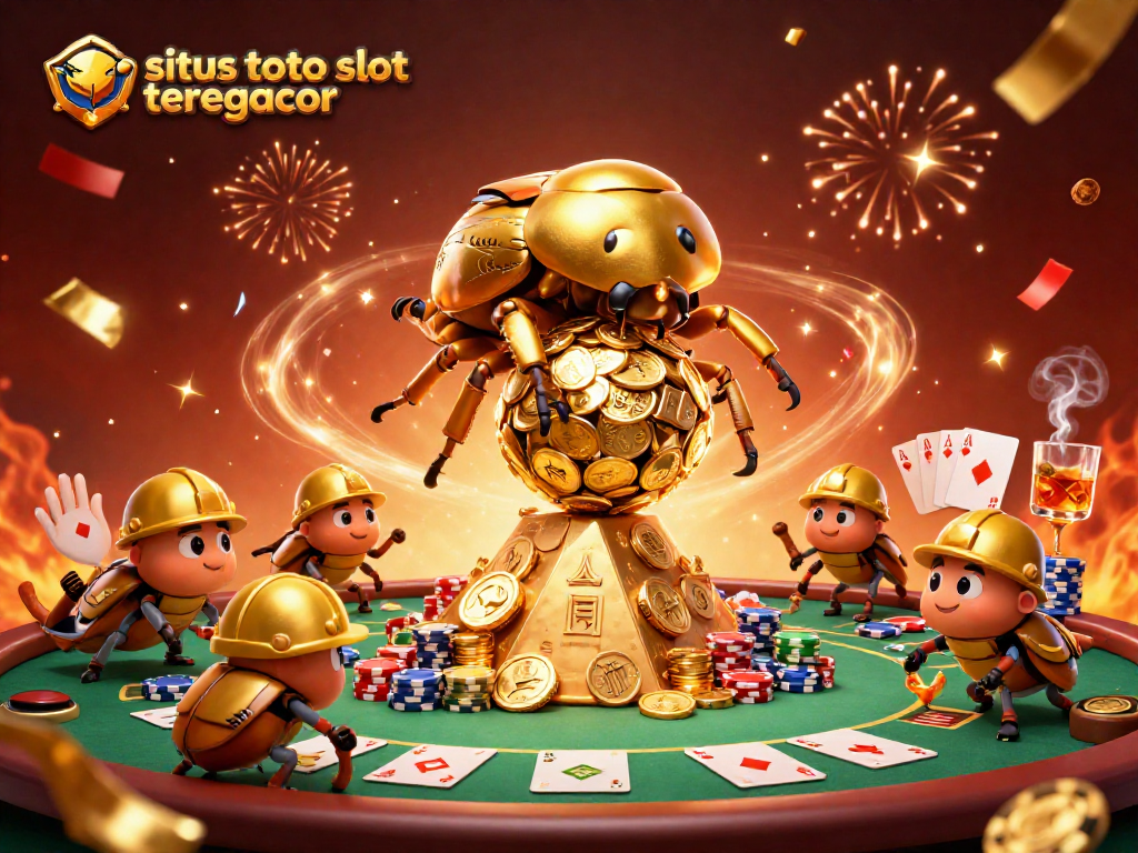 Engage with situs toto slot tergacor with vibrant 3D elements showcasing golden beetles and casino symbols.