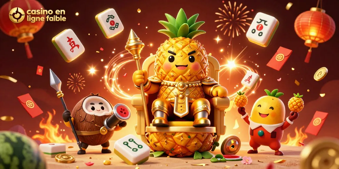 Vivez l'expérience d'un casino en ligne fiable avec un roi ananas en 3D entouré de gardes et d'un bouffon, du bonheur et des jeux gratuits.
