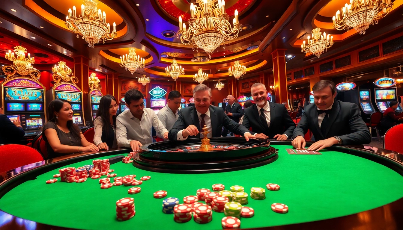 Découvrez les sensations fortes du meilleur casino en ligne avec des joueurs à une table de roulette glamour.