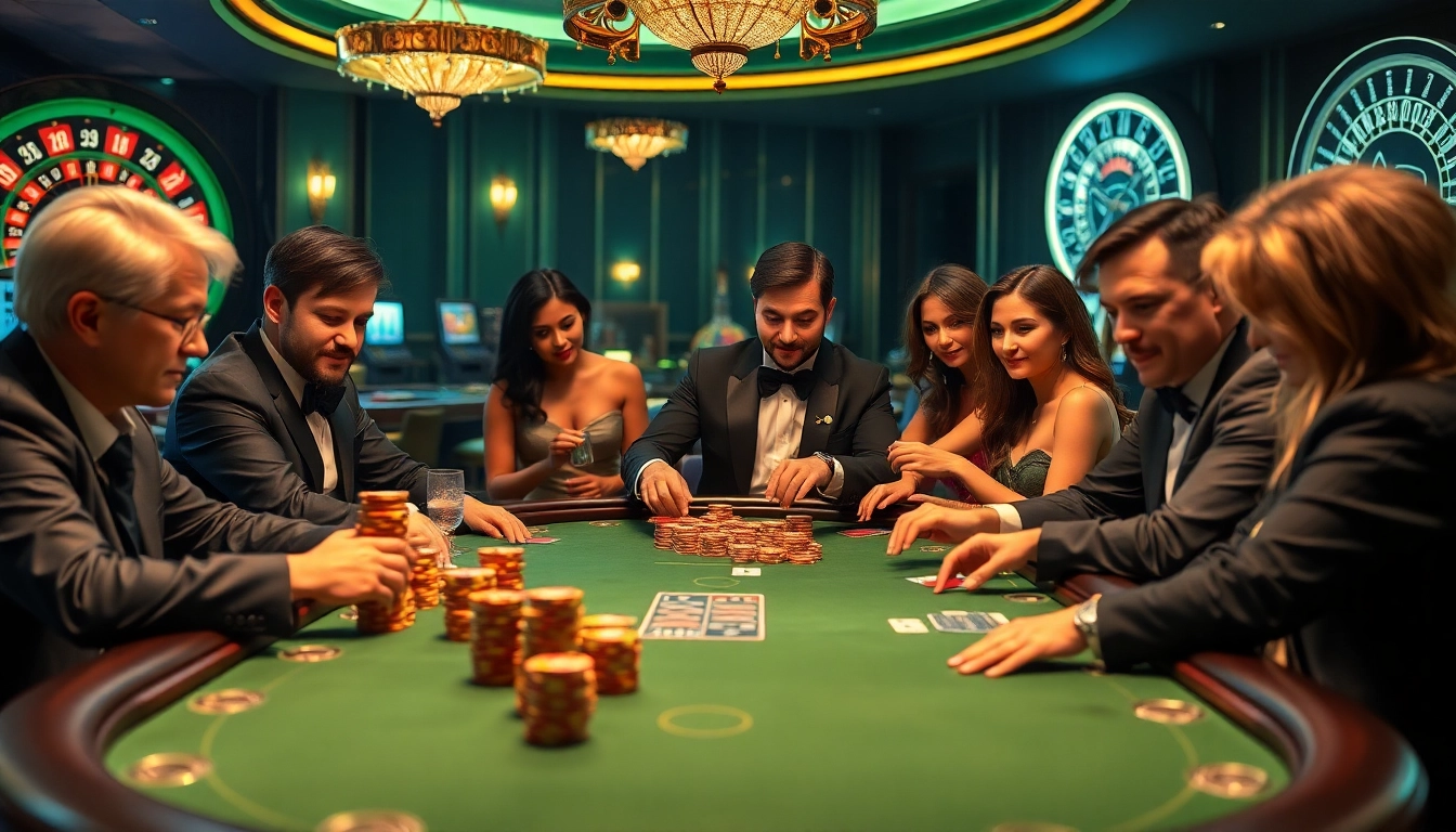 Vivez l'excitation du meilleur casino en ligne lors d'une intense partie de poker avec une ambiance vibrante et une décoration luxueuse.